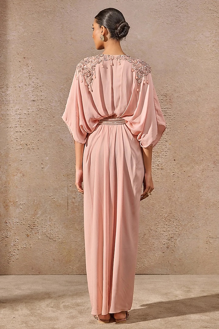 Blush Pink Georgette Sequins Embroidered Kaftan by Tarun Tahiliani at Pernia's Pop Up Shop