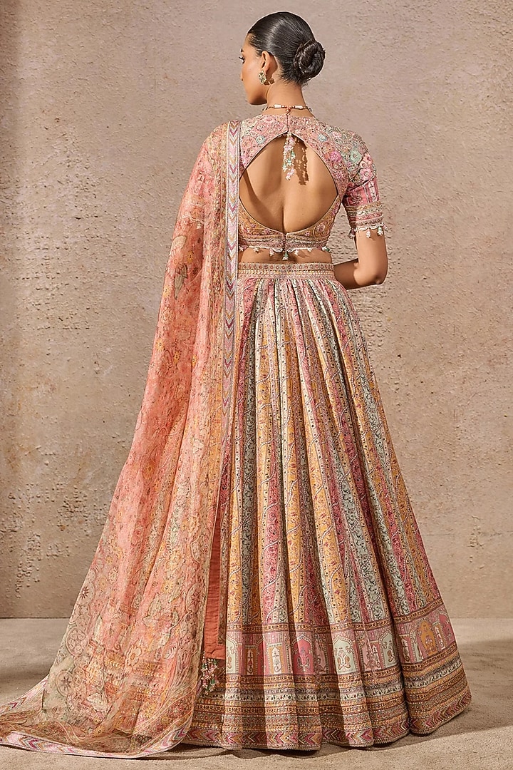 Multi-Colored Chanderi Embroidered & Printed Bridal Lehenga Set by Tarun Tahiliani at Pernia's Pop Up Shop