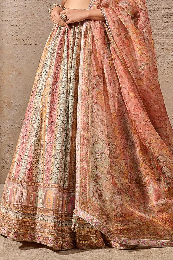 Multi-Colored Chanderi Embroidered & Printed Bridal Lehenga Set by Tarun Tahiliani at Pernia's Pop Up Shop