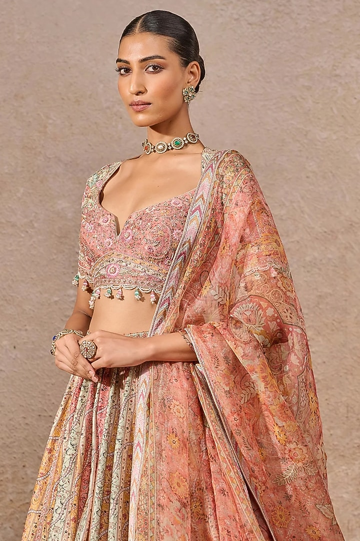 Multi-Colored Chanderi Embroidered & Printed Bridal Lehenga Set by Tarun Tahiliani at Pernia's Pop Up Shop