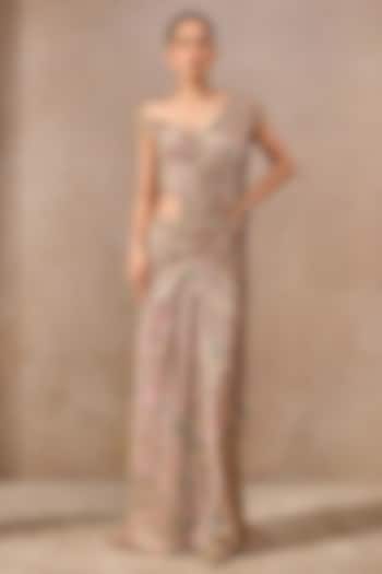 Multi-Colored Foil Jersey Printed Concept Reception Saree Set by Tarun Tahiliani at Pernia's Pop Up Shop