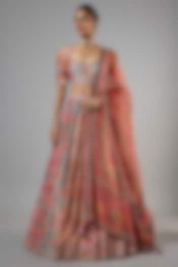 Multi-Colored Chanderi Printed Bridal Lehenga Set by Tarun Tahiliani at Pernia's Pop Up Shop