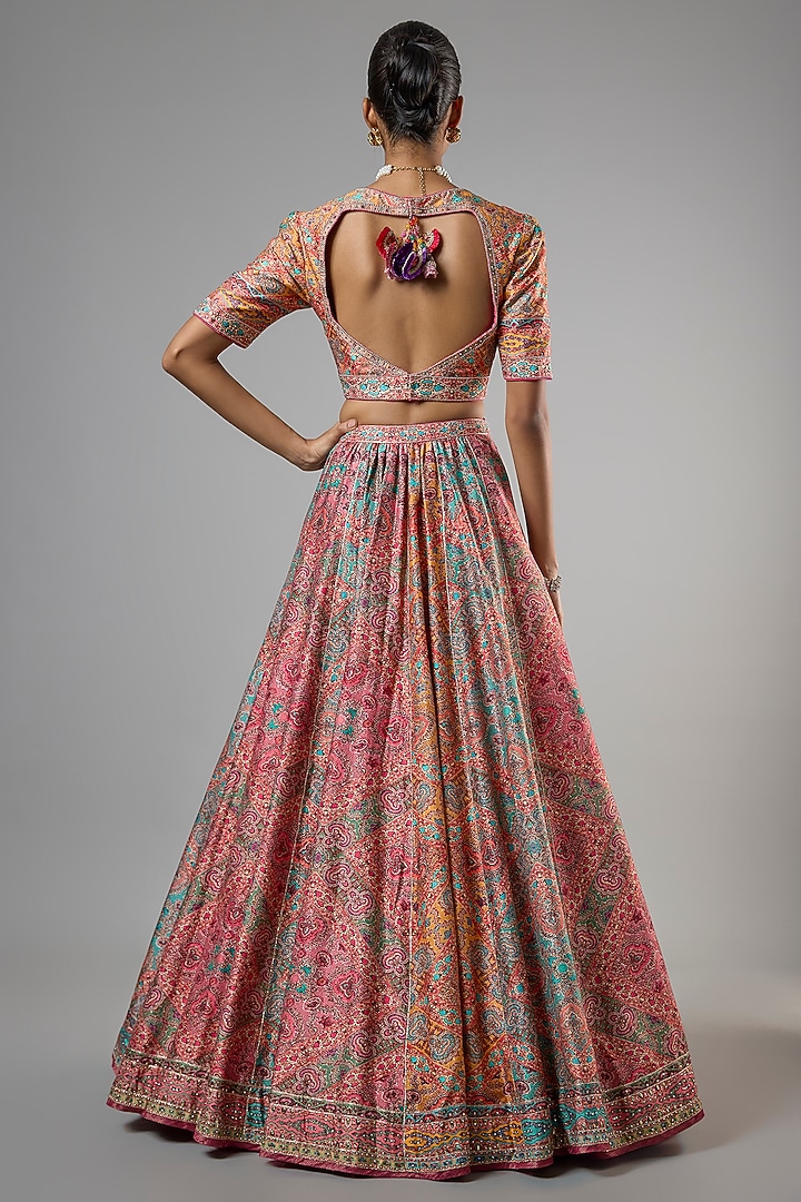 Multi-Colored Chanderi Printed Bridal Lehenga Set by Tarun Tahiliani at Pernia's Pop Up Shop