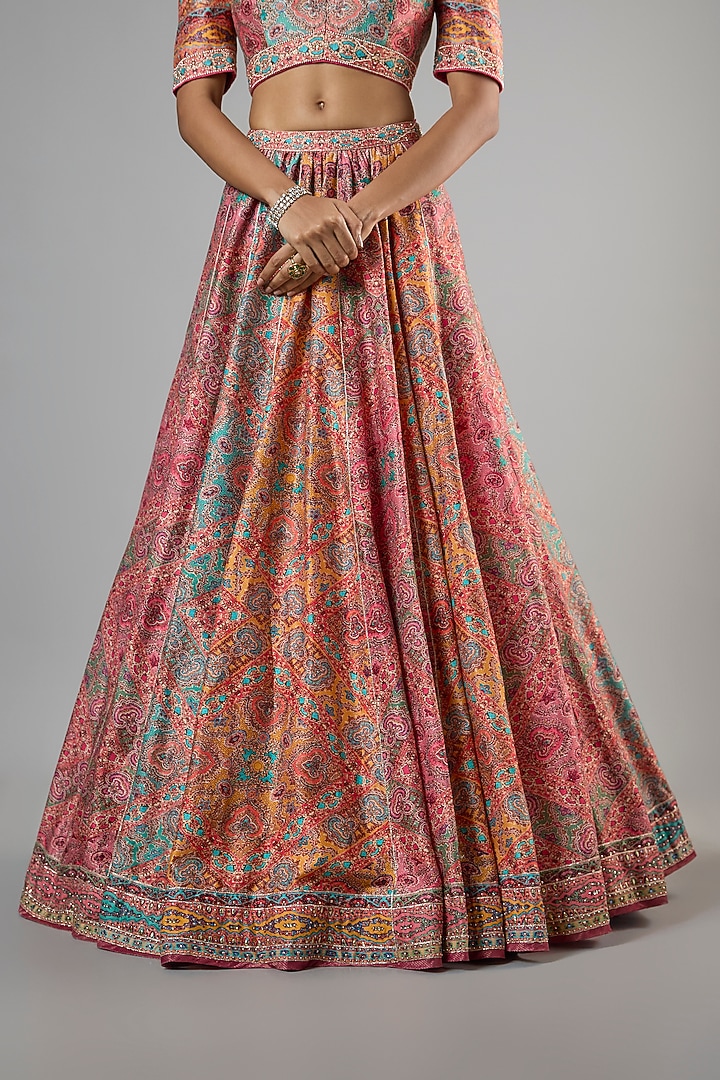 Multi-Colored Chanderi Printed Bridal Lehenga Set by Tarun Tahiliani at Pernia's Pop Up Shop