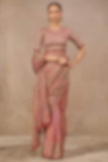 Multi-Colored Tissue Georgette Hand Embroidered Bridal Saree Set by Tarun Tahiliani at Pernia's Pop Up Shop