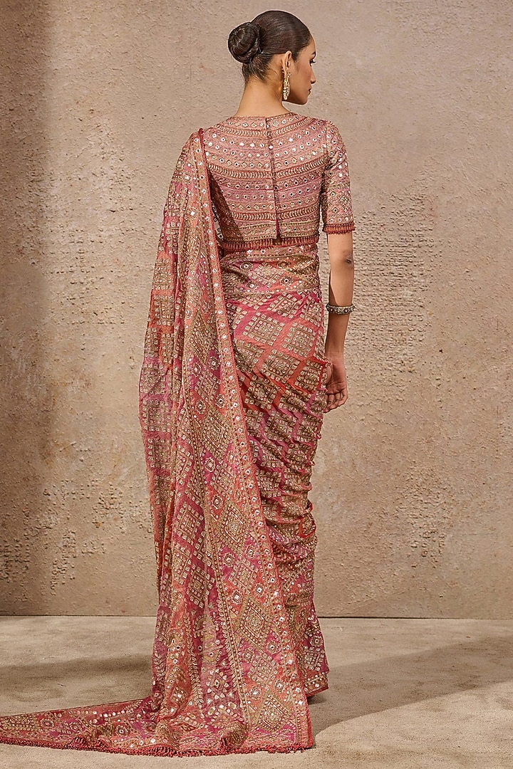 Multi-Colored Tissue Georgette Hand Embroidered Bridal Saree Set by Tarun Tahiliani at Pernia's Pop Up Shop