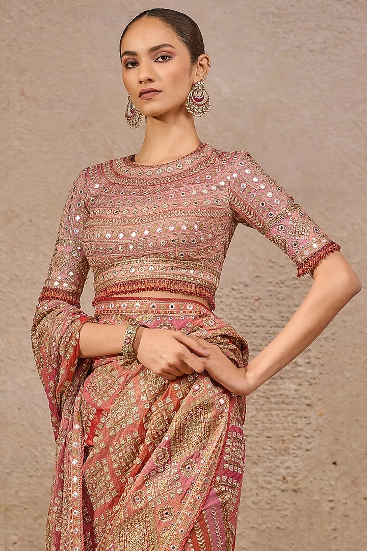 Multi-Colored Tissue Georgette Hand Embroidered Bridal Saree Set by Tarun Tahiliani at Pernia's Pop Up Shop