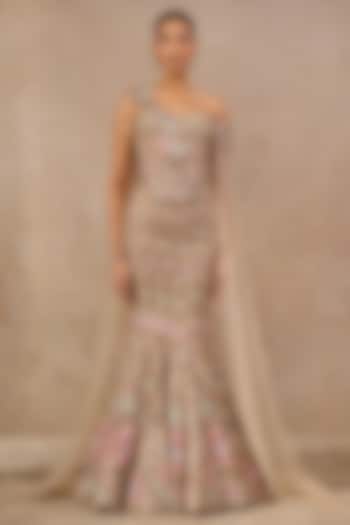 Multi-Colored Tulle Hand Embroidered Fish-Tail Bridal Lehenga Set by Tarun Tahiliani at Pernia's Pop Up Shop