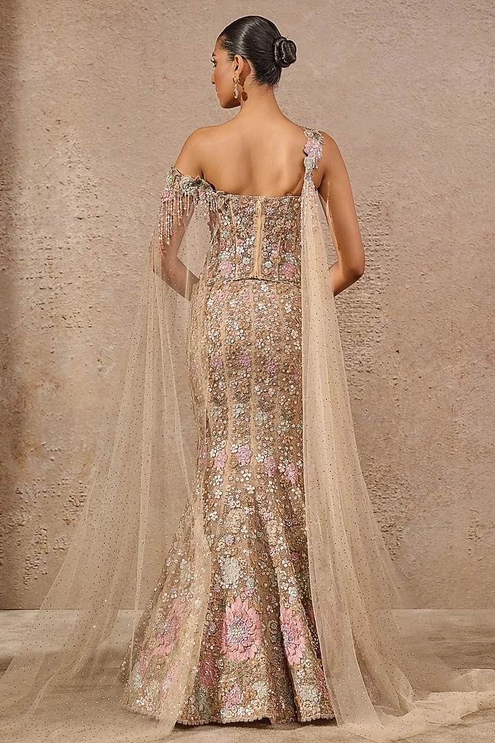 Multi-Colored Tulle Hand Embroidered Fish-Tail Bridal Lehenga Set by Tarun Tahiliani at Pernia's Pop Up Shop