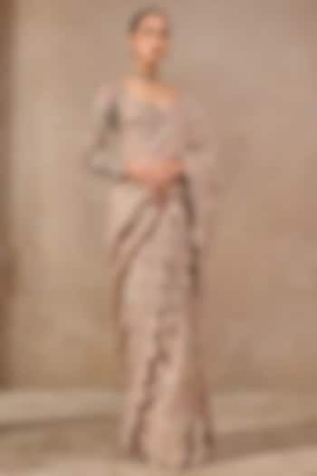 Multi-Colored Tulle Hand Embroidered Bridal Saree Set by Tarun Tahiliani at Pernia's Pop Up Shop