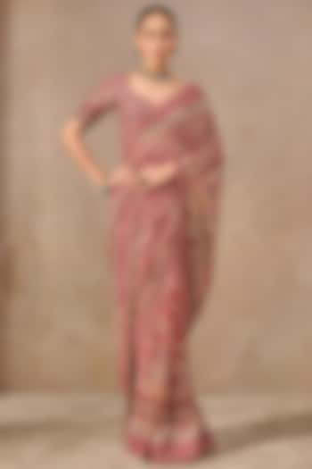 Red Georgette Sequins Embroidered Bridal Saree Set by Tarun Tahiliani at Pernia's Pop Up Shop