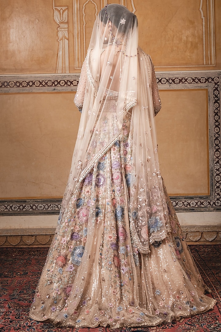 Peach Embroidered Kalidar Bridal Lehenga Set by Tarun Tahiliani at Pernia's Pop Up Shop
