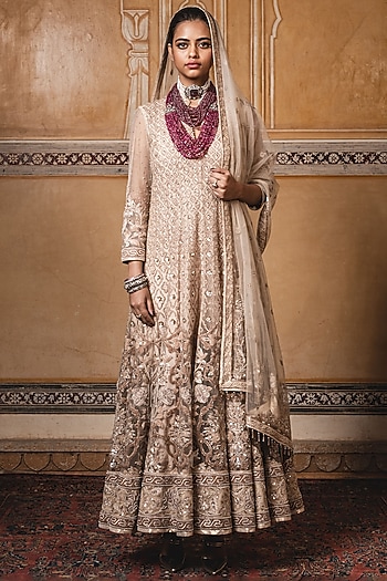 Golden Embroidered Kalidar Kurta Set by Tarun Tahiliani