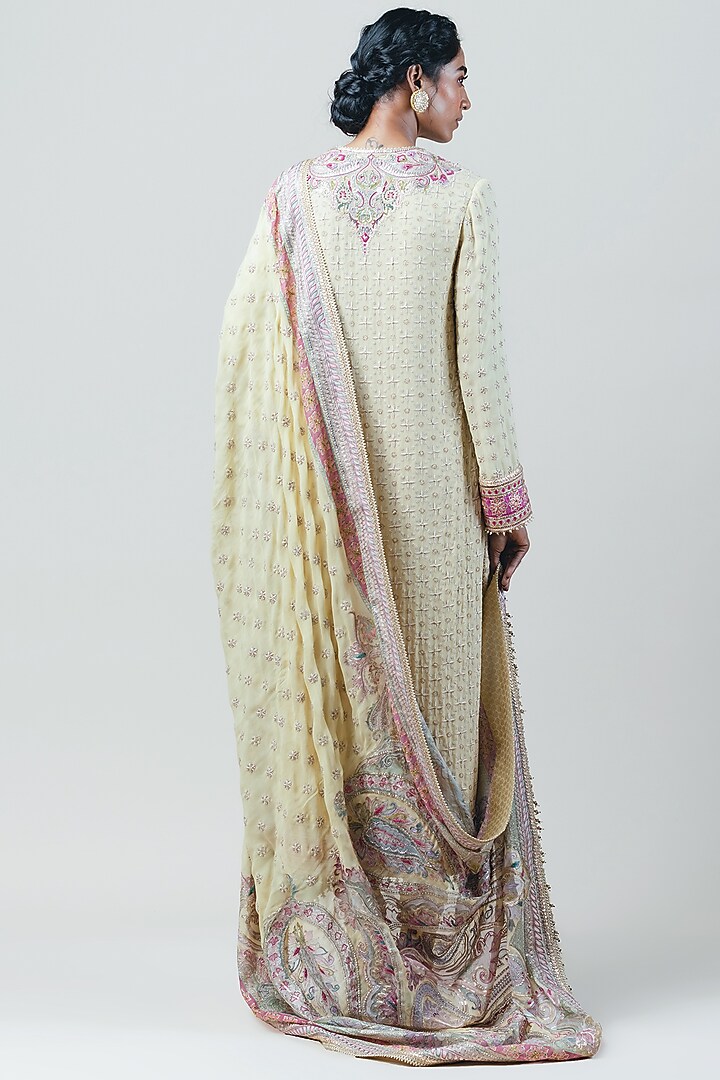 Pale yellow Embroidered Kurta Set by Tarun Tahiliani at Pernia's Pop Up Shop