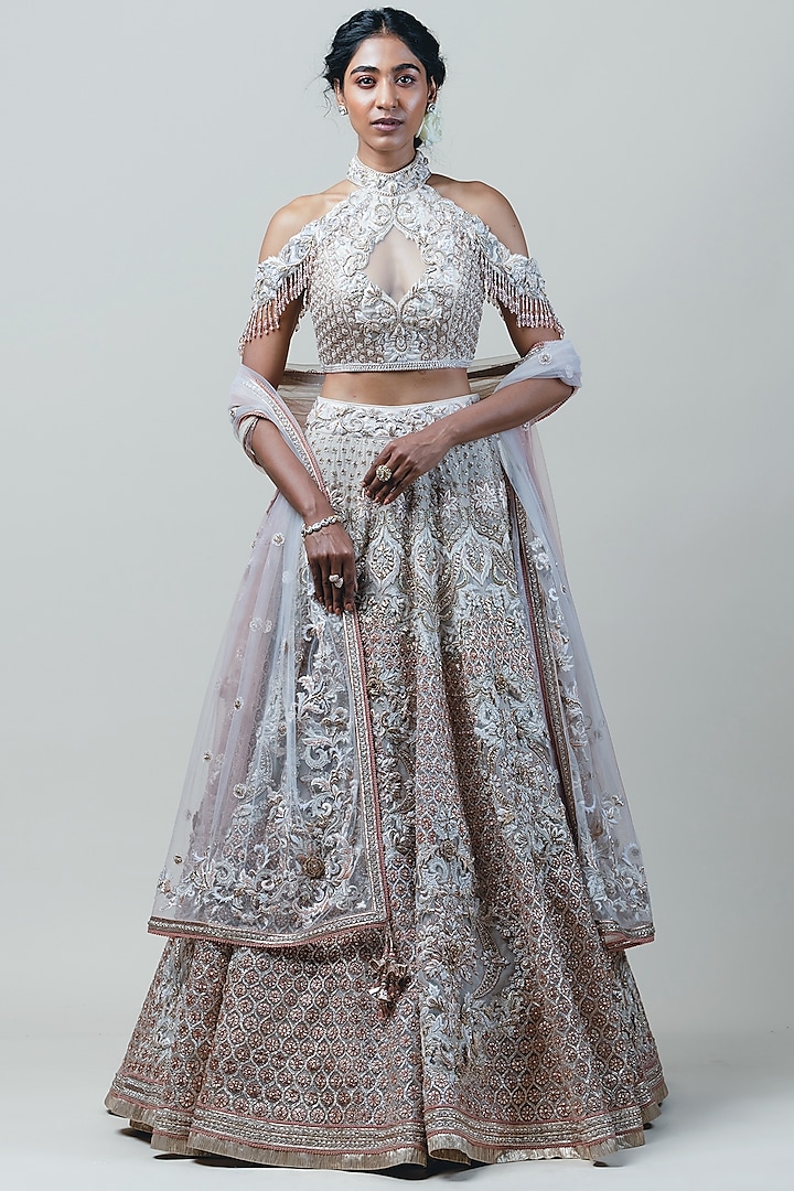 Champagne Embroidered Lehenga Set by Tarun Tahiliani