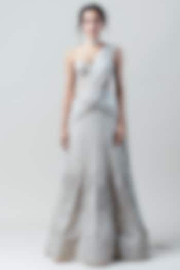 Ivory Embroidered Bridal Lehenga Saree Set by Tarun Tahiliani at Pernia's Pop Up Shop