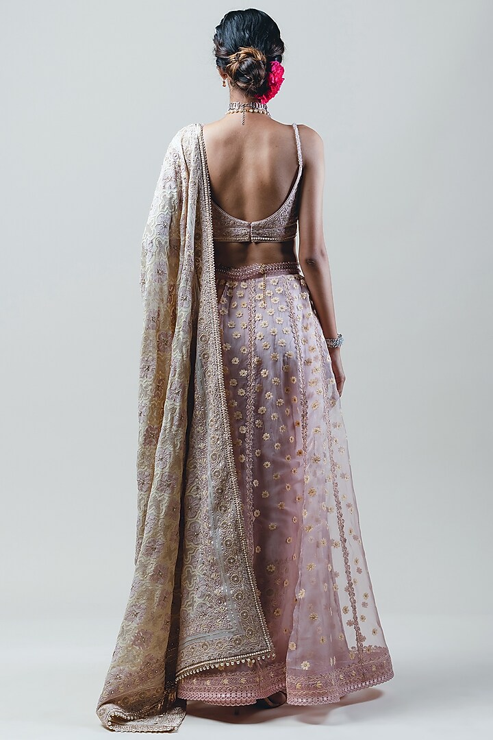 Old Rose Chikankari Embroidered Bridal Lehenga Set by Tarun Tahiliani at Pernia's Pop Up Shop