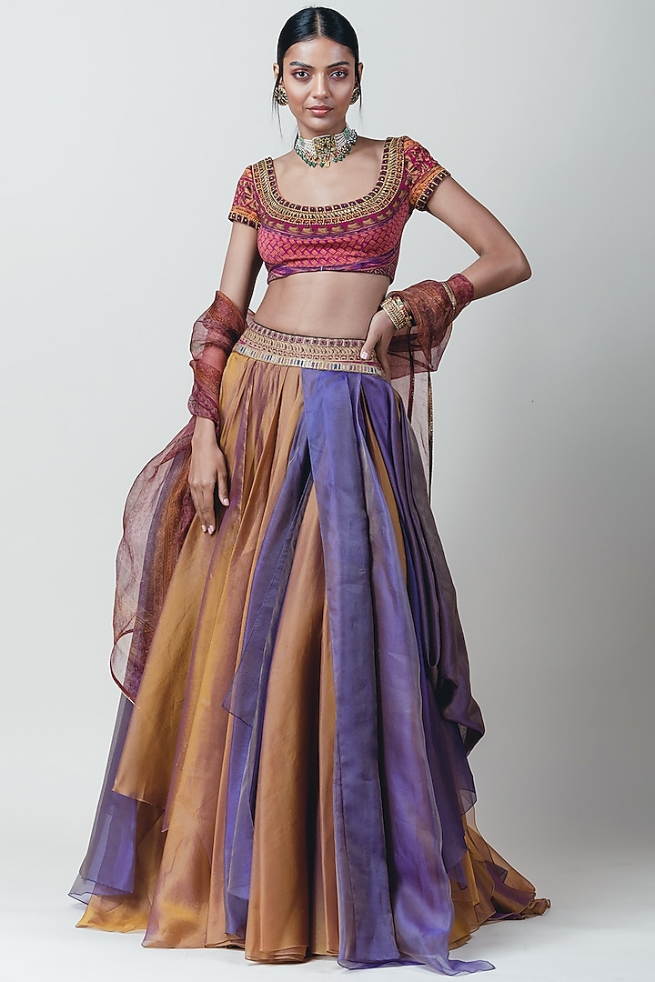 Multi Colored Draped Lehenga Set by Tarun Tahiliani