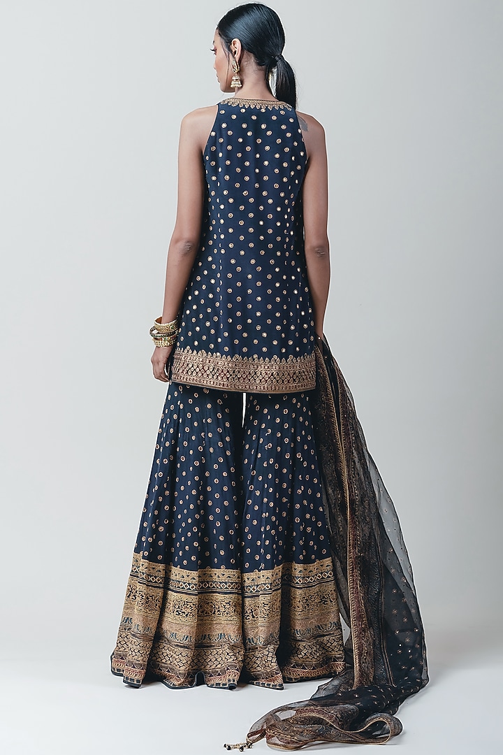 Blue Printed Bridal Sharara Set by Tarun Tahiliani at Pernia's Pop Up Shop