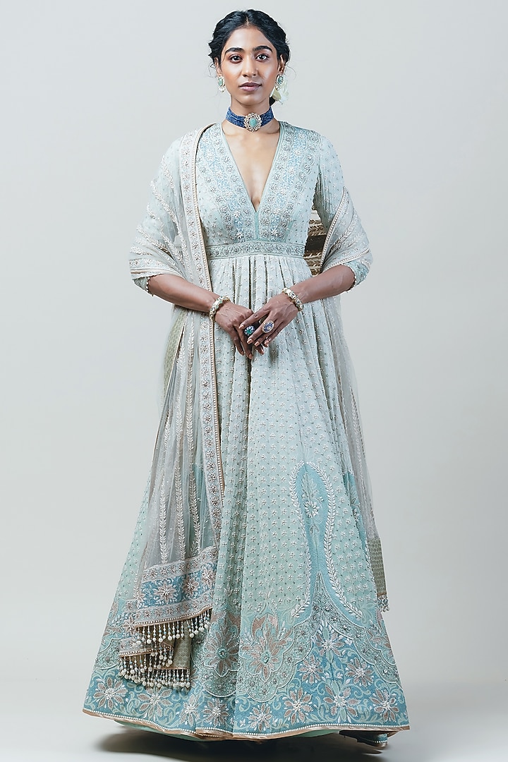 Mint Embellished Kalidar Bridal Anarkali Set by Tarun Tahiliani at Pernia's Pop Up Shop