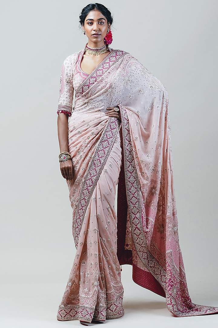 Blush Pink Ombre Saree Set by Tarun Tahiliani