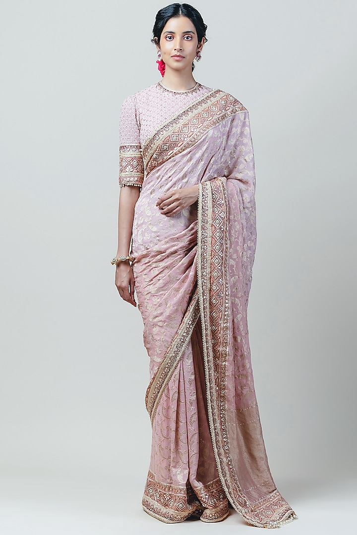 Blush Pink Embroidered Saree Set by Tarun Tahiliani
