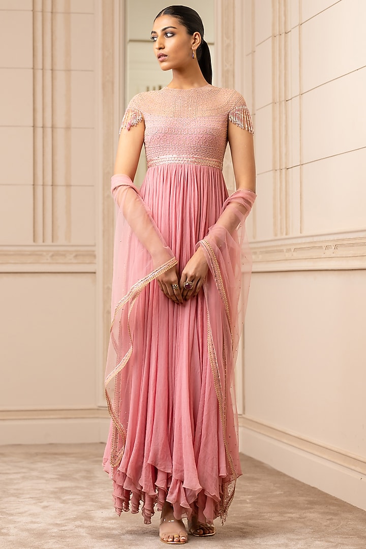 Blush Pink Embroidered Anarkali Set by Tarun Tahiliani at Pernia's Pop Up Shop