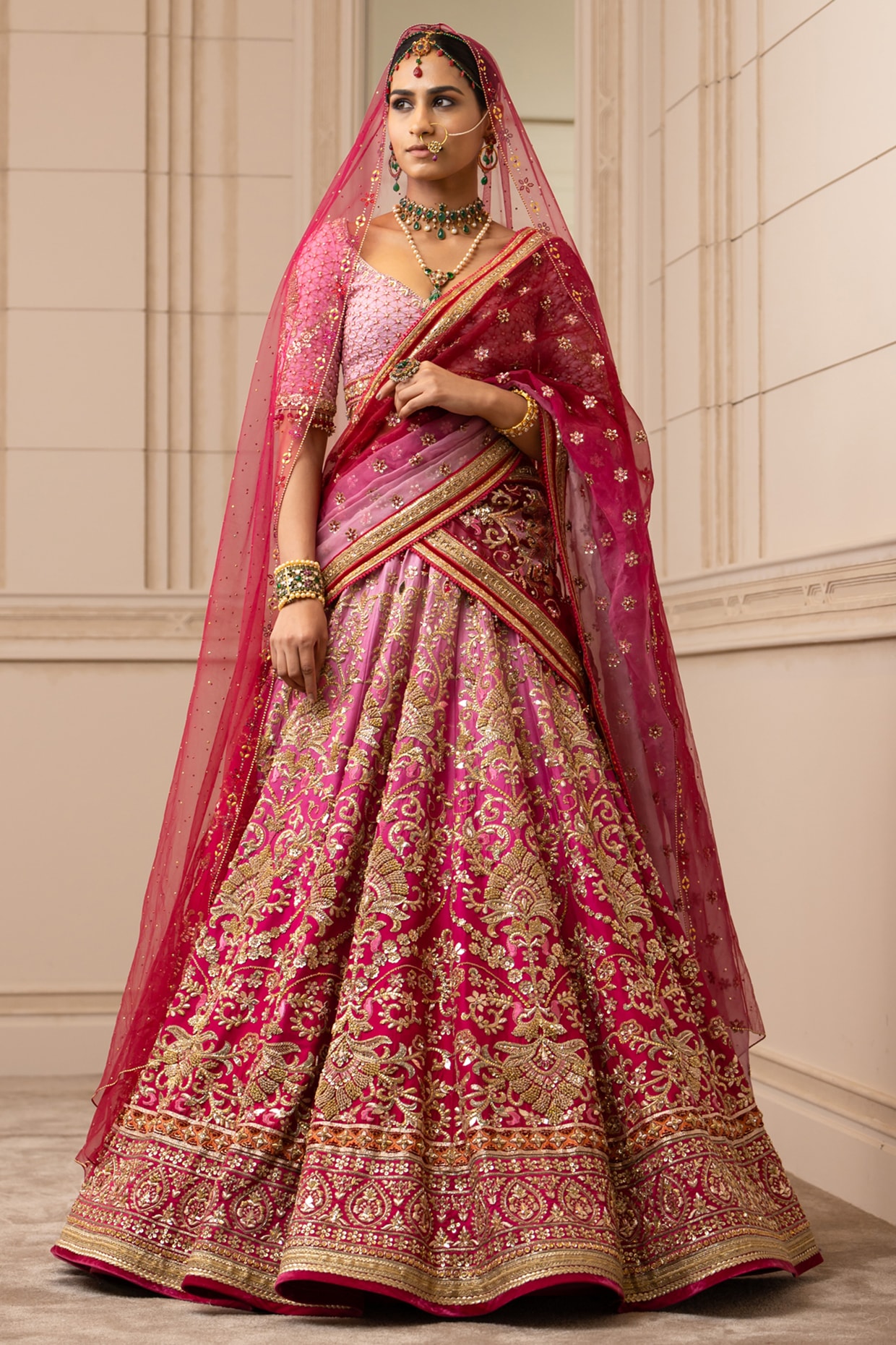 Buy Green Tafetta Printed Floral Bridal Lehenga Set With Shaded Dupatta For  Women by Tarun Tahiliani Online at Aza Fashions.