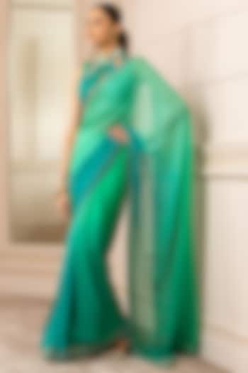 Forest Green Ombre Saree Set by Tarun Tahiliani