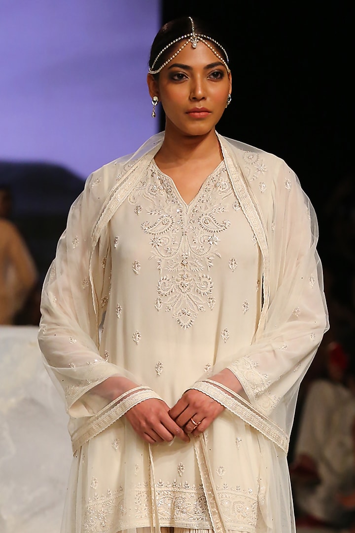 Ivory Georgette Bridal Sharara Set by Tarun Tahiliani at Pernia's Pop Up Shop