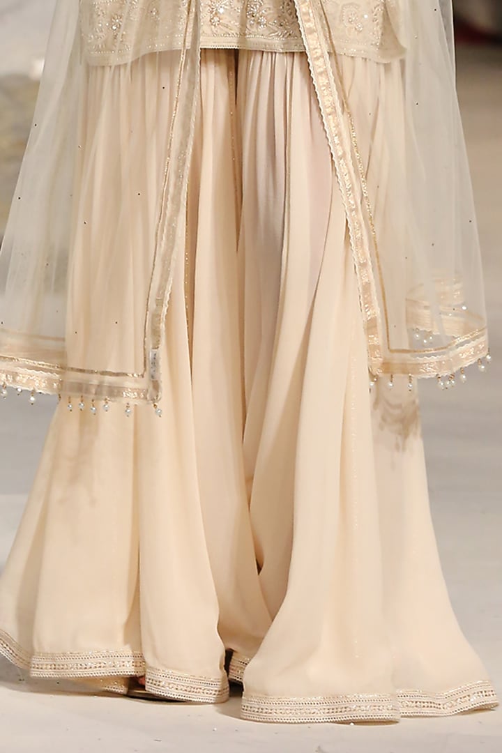 Ivory Georgette Bridal Sharara Set by Tarun Tahiliani at Pernia's Pop Up Shop