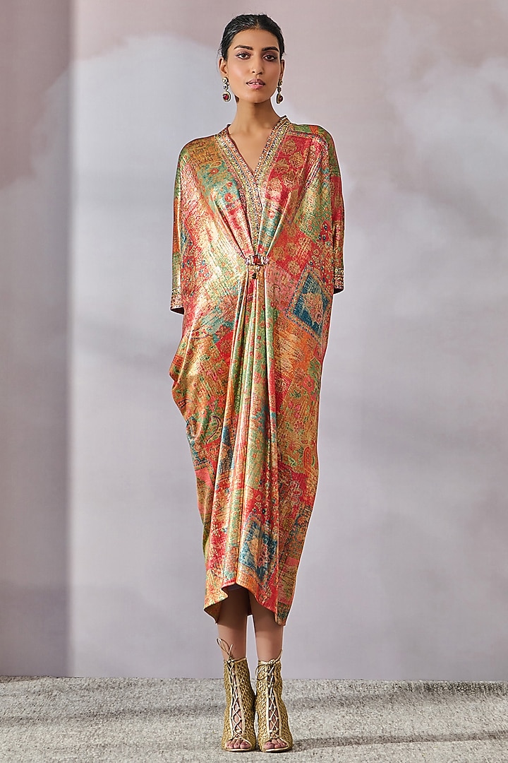 Multi-Colored Foil Jersey Crystal Embellished & Printed Dress by Tarun Tahiliani
