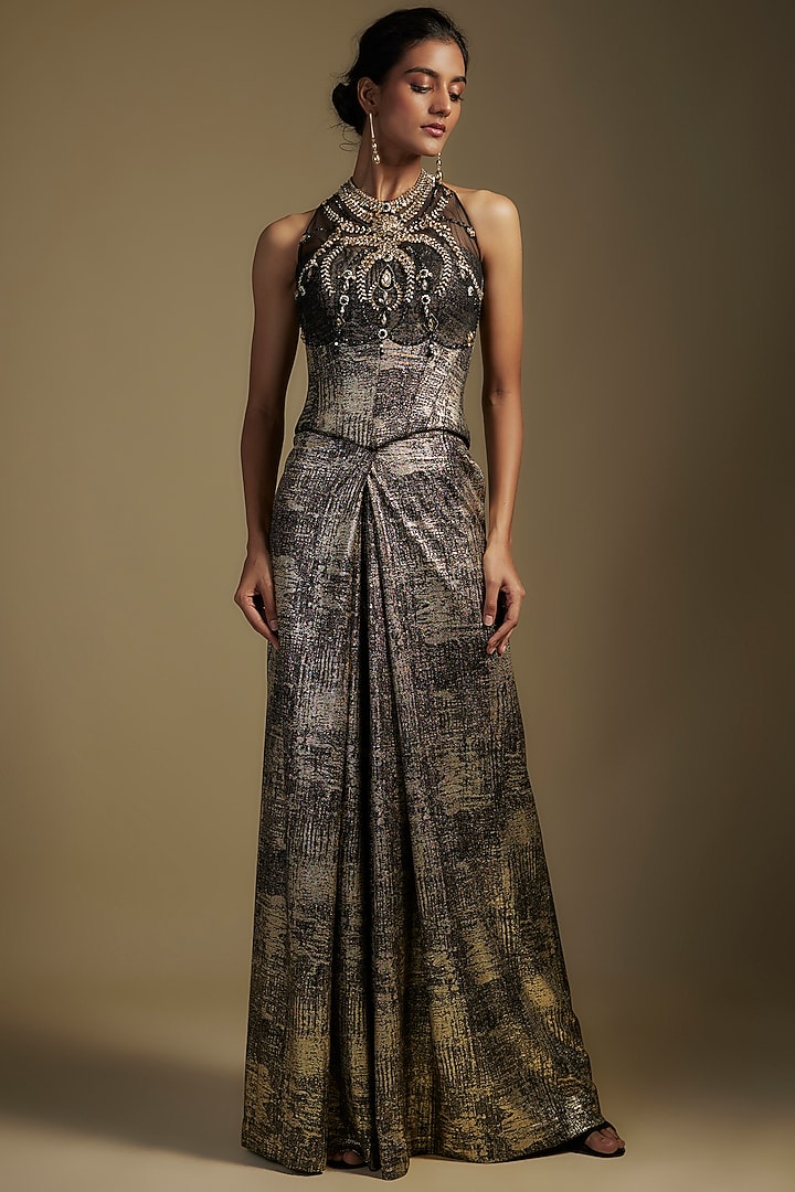 Black Foil Jersey Co-Ord Set by Tarun Tahiliani at Pernia's Pop Up Shop