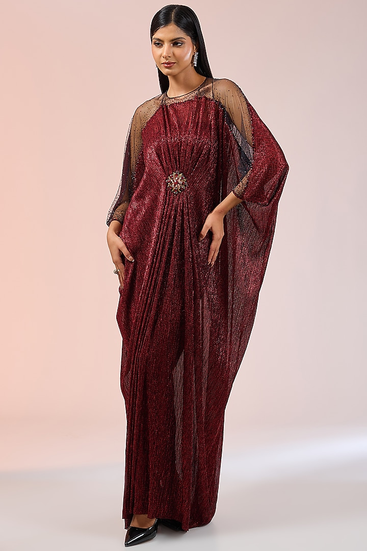 Wine Crinkle Kaftan Dress by Tarun Tahiliani at Pernia's Pop Up Shop