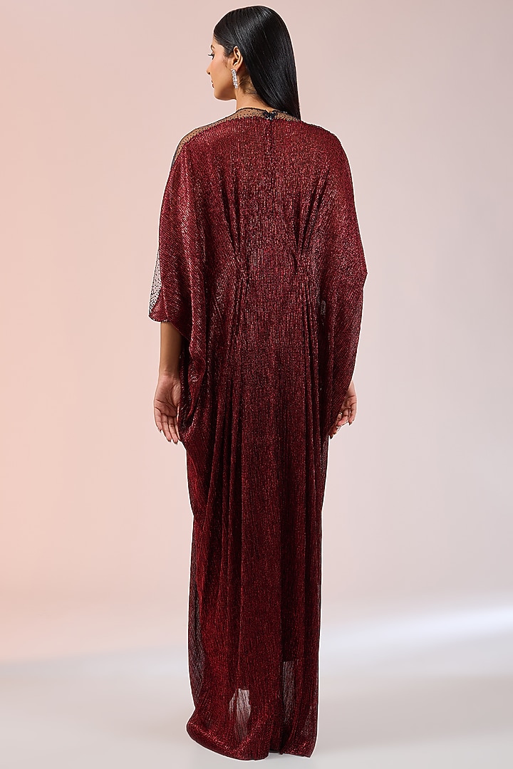 Wine Crinkle Kaftan Dress by Tarun Tahiliani at Pernia's Pop Up Shop