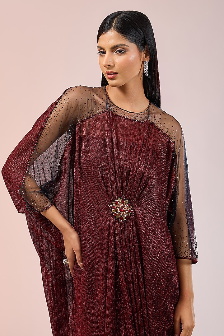 Wine Crinkle Kaftan Dress by Tarun Tahiliani at Pernia's Pop Up Shop