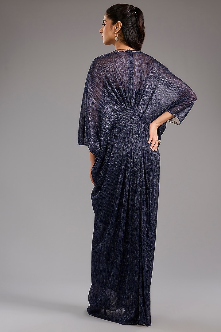 Blue Crinkle Tulle Embroidered Kaftan Party Wear Dress by Tarun Tahiliani at Pernia's Pop Up Shop