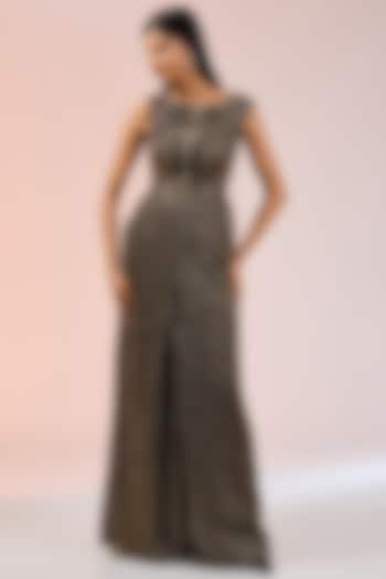 Antique Gold Crinkle Tulle Embellished Jumpsuit by Tarun Tahiliani at Pernia's Pop Up Shop