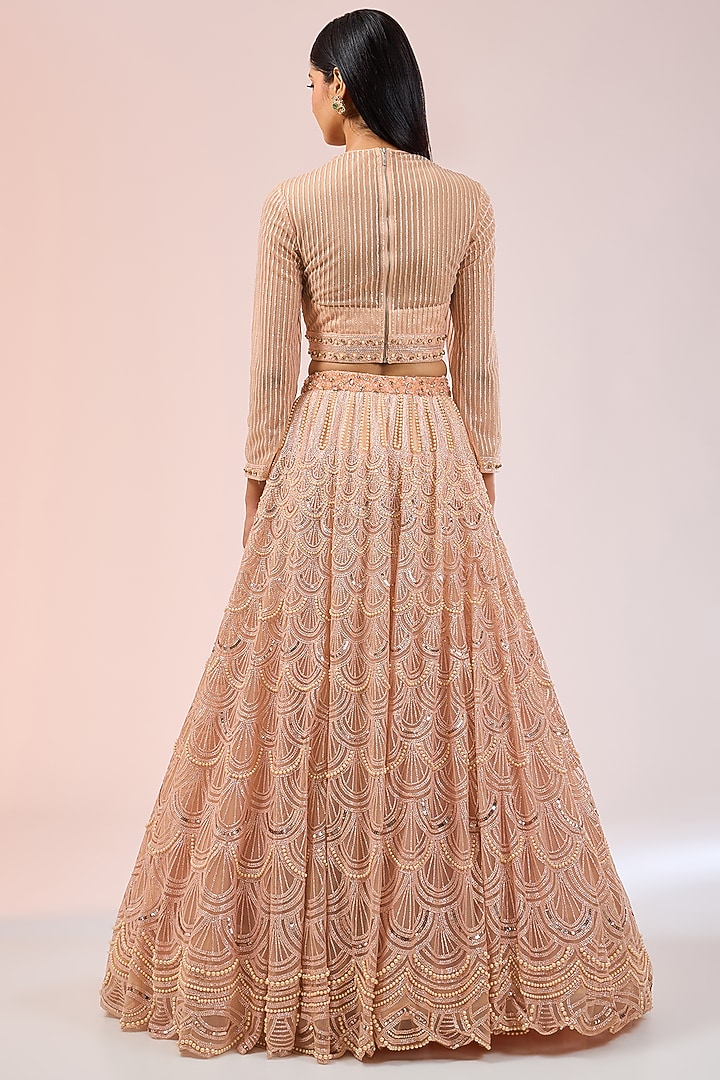 Blush Tulle Sequins Embroidered Bridal Lehenga Set by Tarun Tahiliani at Pernia's Pop Up Shop
