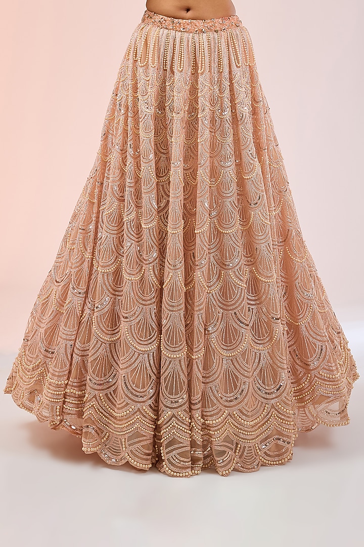 Blush Tulle Sequins Embroidered Bridal Lehenga Set by Tarun Tahiliani at Pernia's Pop Up Shop