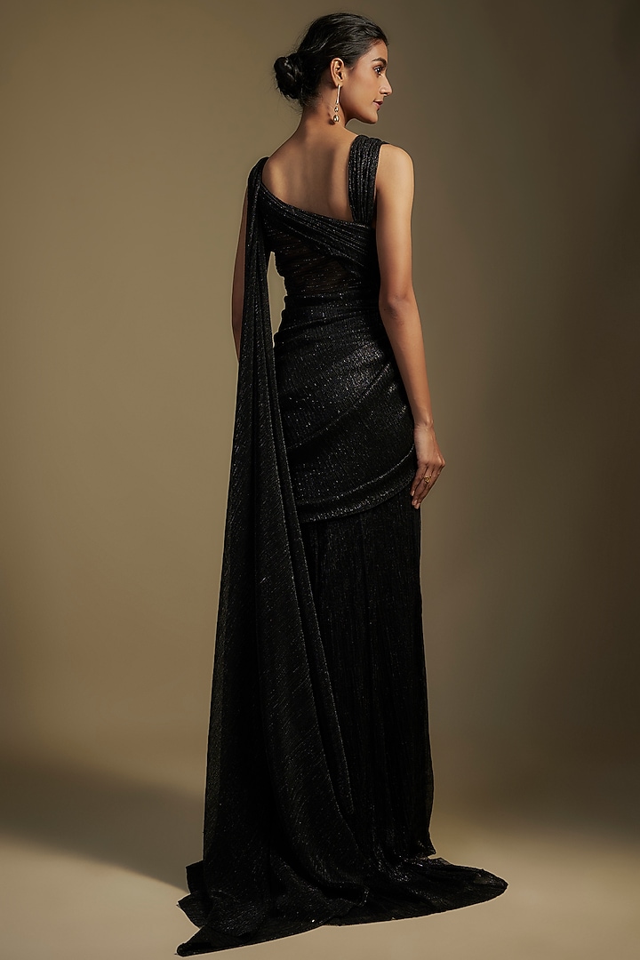 Black Crinkle Tulle Sequins Embroidered Off-Shoulder Wedding Gown by Tarun Tahiliani at Pernia's Pop Up Shop