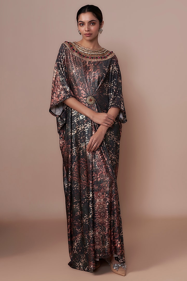 Black-Multi Foil Jersey Stone Hand Embroidered Maxi Dress by Tarun Tahiliani at Pernia's Pop Up Shop