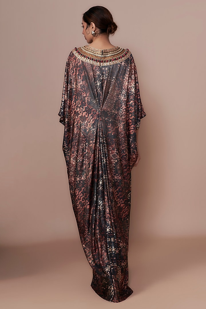 Black-Multi Foil Jersey Stone Hand Embroidered Maxi Party Wear Dress by Tarun Tahiliani at Pernia's Pop Up Shop