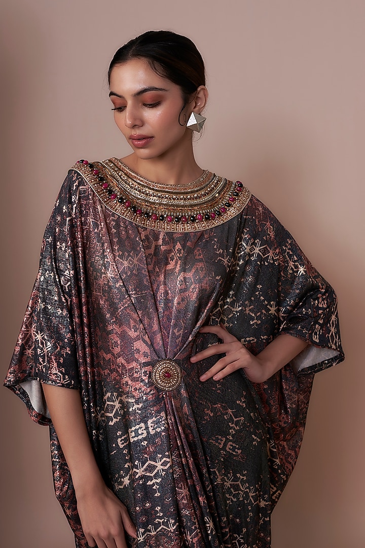 Black-Multi Foil Jersey Stone Hand Embroidered Maxi Party Wear Dress by Tarun Tahiliani at Pernia's Pop Up Shop