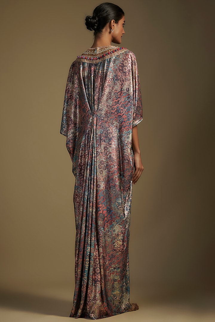 Multi-Colored Foil Jersey Printed & Embroidered Kaftan by Tarun Tahiliani at Pernia's Pop Up Shop