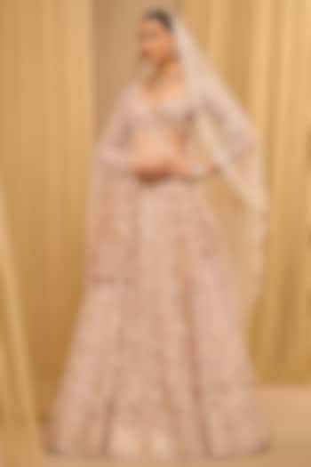 Blush Pink Indian Tulle Thread Embroidered Bridal Lehenga Set by Tarun Tahiliani at Pernia's Pop Up Shop