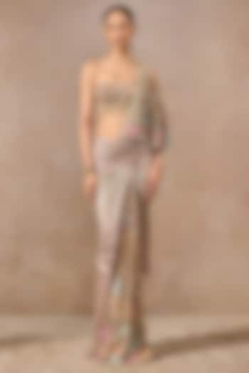 Multi-Colored Foil Jersey & Tulle Hand Embroidered Draped Concept Bridal Saree Set by Tarun Tahiliani at Pernia's Pop Up Shop