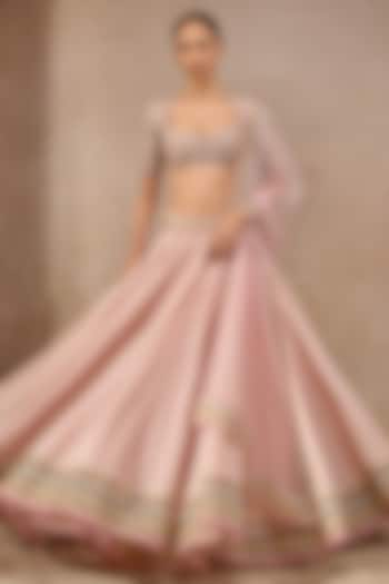 Blush Pink Chanderi Lace Embroidered Bridal Lehenga Set by Tarun Tahiliani at Pernia's Pop Up Shop