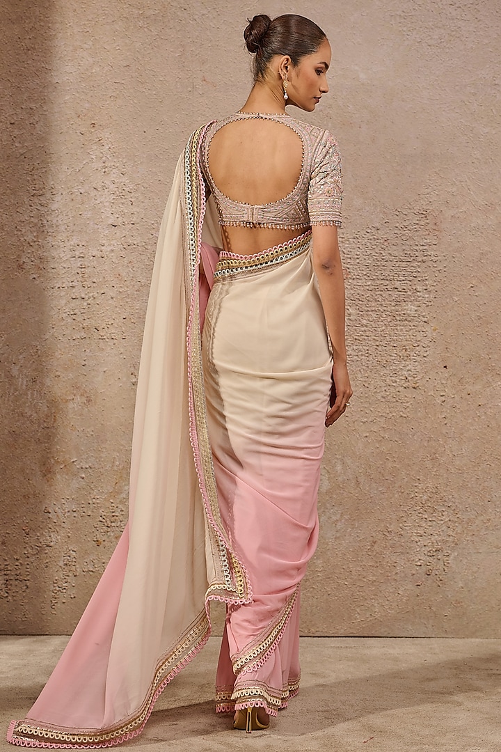 Blush Pink Ombre Georgette Reception Saree Set by Tarun Tahiliani at Pernia's Pop Up Shop