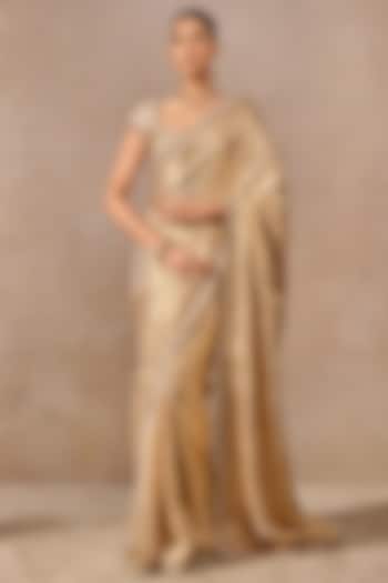 Gold Handwoven Silk Embellished Bridal Saree Set by Tarun Tahiliani at Pernia's Pop Up Shop